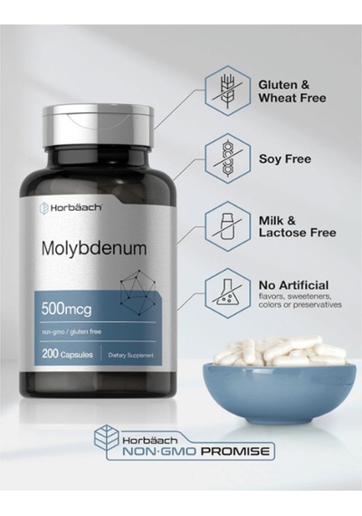Horbaach Molybdenum 500mcg Quick Release 200 Capsules Amin... Aromasız