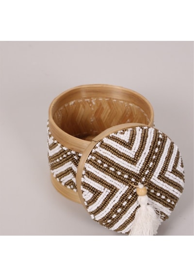 Bali Boncuklu Bambu Saklama Kutusu 12x14 Cm