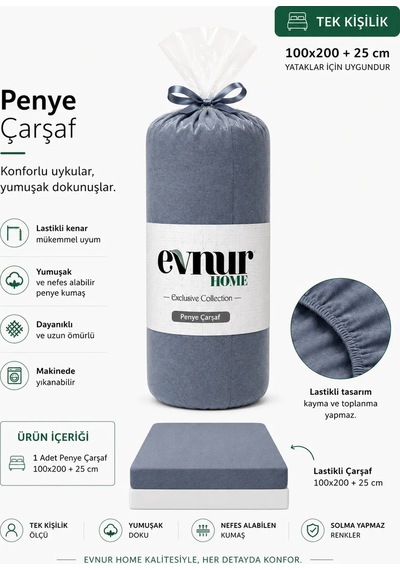 Evnur Tek Kişilik Penye Çarşaf Antrasit