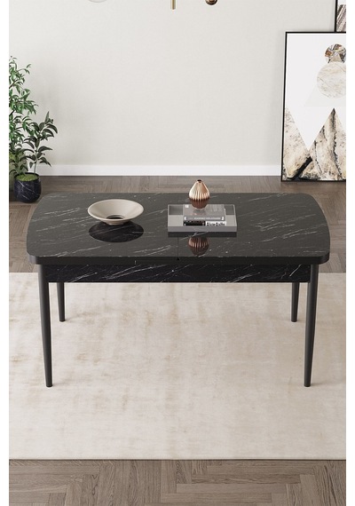 Milas Siyah Mermer Desen 80x132 Mdf Açılabilir Mutfak Masası Takımı 6 Adet Sandalye Krem Milas Siyah Mermer Desen 80x132 Mdf Açılabilir Mutfak Masası Takımı 6 Adet Sandalye Krem