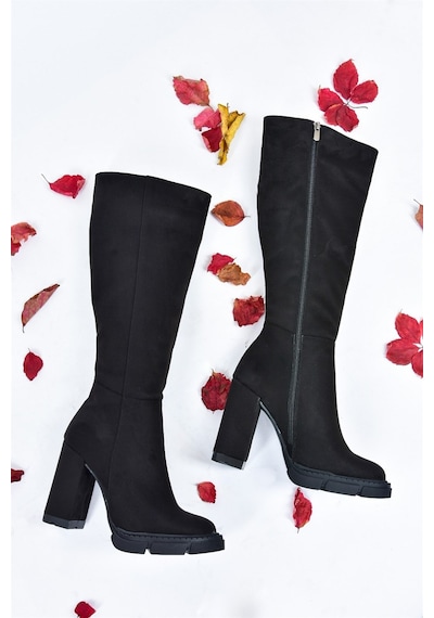 Fox Shoes Siyah Süet Yüksek Topuklu Kadın Çizme L282770102 Siyah