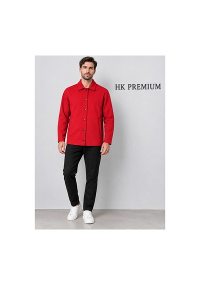 Hk Premium Erkek Gri Double Face Pike Gömlek Ceket Regular Fit, Çıtçıtlı, Uzun Kollu, Smart Casual Kırmızı Hk Premium Erkek Gri Double Face Pike Gömlek Ceket Regular Fit, Çıtçıtlı, Uzun Kollu, Smart Casual Kırmızı