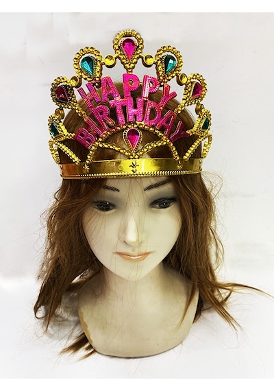 Parti Aksesuar Altın Renk Happy Birthday Yazılı Doğum Günü Tacı 60 cm
