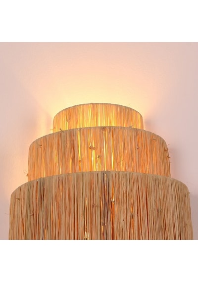 Bambu&rattan Salon Yatak Odası Antre Ahşap Doğal Aplik Avize Tasarım Rafya Aplik Aydınlatma 42x28cm-9036845663620 Ahşap