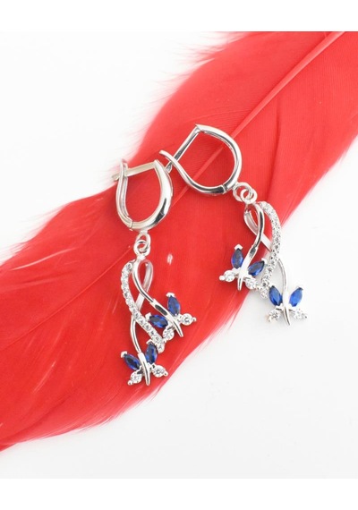 Brezza Lusso Jewelry Sonsuzluk Pırlanta Model Safir Taşlı Kelebek Kadın Gümüş Küpe