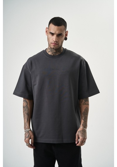 Respire Erkek Da Vinci Baskılı Oversize T-shirt Füme
