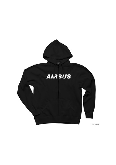 Airbus Siyah Fermuarlı Kapşonlu Sweatshirt