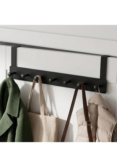 Metal Mat Siyah Kapı Arkası Askılık 7 Kancalı Amerikan Tipi Organizer Askı, Banyo Ve Oda Kapıları İçin Pra Diğer