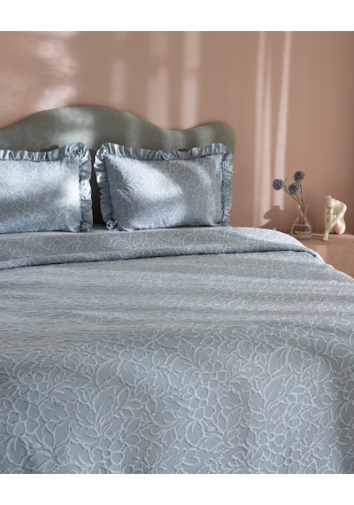 Madame Coco Crefurien Pamuklu Çift Kişilik Yatak Örtüsü - Açık Mavi 8684427178232 Çok Renkli