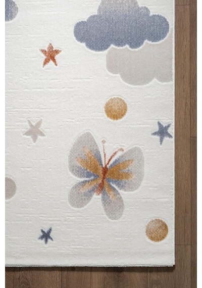 Icon Kids Ic010r Krem Renk Akrilik Gökkuşağı Ay Bulut Desenli Çocuk Odası Halısı-936 Krem