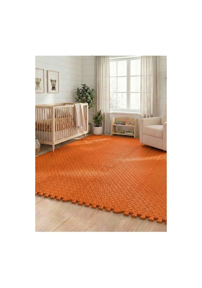 6'lı Set Zemin Kaplama Eva Tatami Minder Mat Oyun Spor Egzersiz Yoga Damla Desen 50x50 13mm 6 Adet Turuncu