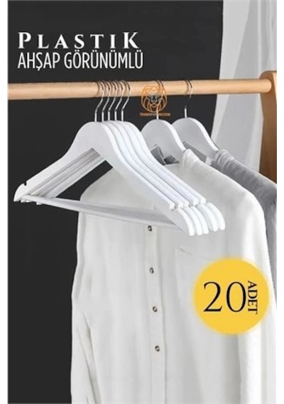 Znv Zenvia Mey İthalat Ahşap Görünüm Plastik Askı 20 Adet Beyaz 720519 Znv2025 Cmn Renkli