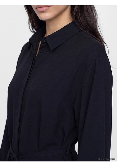 Lcw Modest Siyah Beli Kuşaklı Kadın Gömlek Tunik