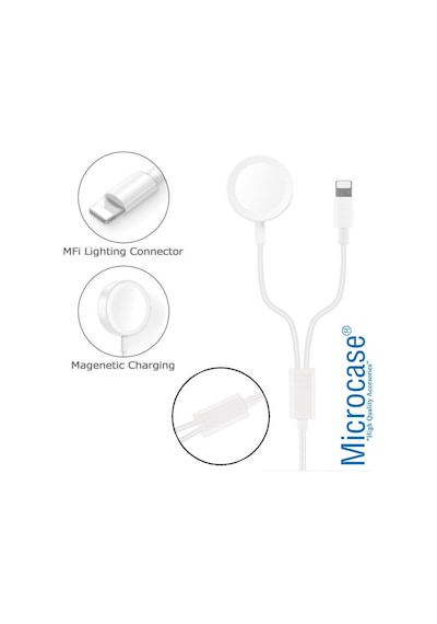 Apple Uyumlu Watch Se 44 Mm 2In1 Manyetik Şarj Aygıt+Lightning Usb Kablo (473987744)