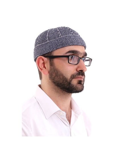 Kışlık Kadife Takke Katlamalı Desenli - Lacivert