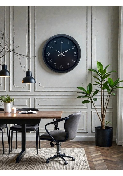 Classic Black Zarif 40 Cm Metal Duvar Saati Siyah Çerçeve