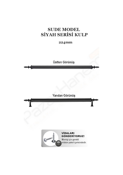 Sude Model Siyah Serisi Lüks Mobilya Kulpu 128 Mm - 160 Mm - 224 Mm Seçenekli, Seçtiğiniz Ebat 2 Adet Gelir Siyah 224mm