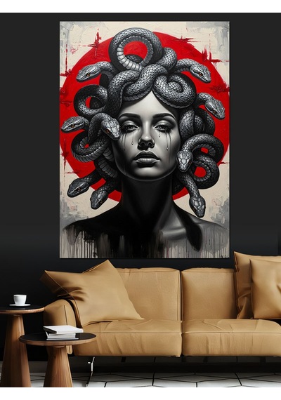 Ahşap Tablo Medusa Modern Sanat Portresi