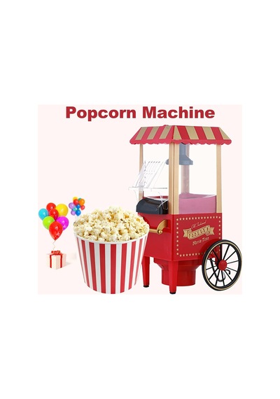 Tmp01 Retro Mısır Patlatma Makinesi Yağsız Ev Tipi Popcorn Makinesi 1200w Kırmızı Sinema Arabası Tasarımlı
