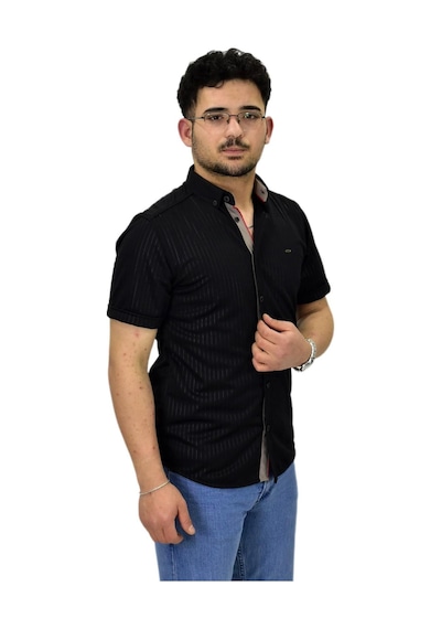 Erkek Spor Silim Fit Kısa Kol Gömlek Bgl-st04480 Siyah