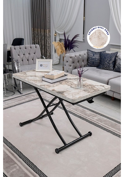 Juppo Üst Tabla Mdf Beyaz Mermer Oval Köşe Alt Siyah İçe K