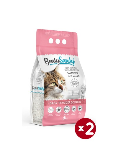 Benty Sandy Bebek Pudra Kokulu İnce Topaklaşan Bentonit Kedi Kumu 2 x 5 L