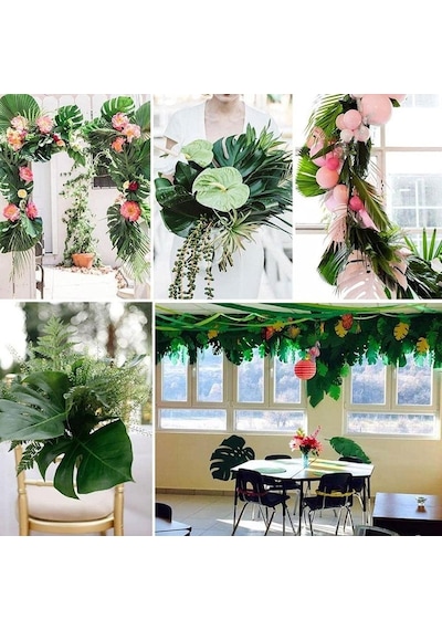 Yapay Çiçek 5 Palmiye Ve 5 Monstera Yaprağı
