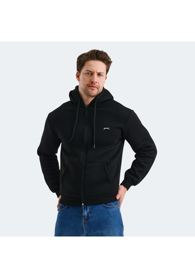 Slazenger CUDI I Erkek Fermuarlı Kapüşonlu Cepli Siyah Sweatshirt