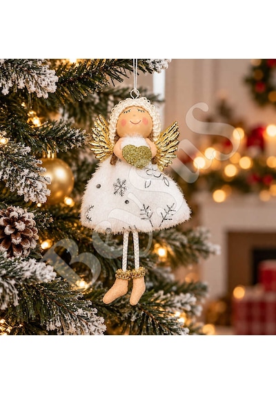Yılbaşı Kar Meleği Gold Kalp Desenli 13 Cm