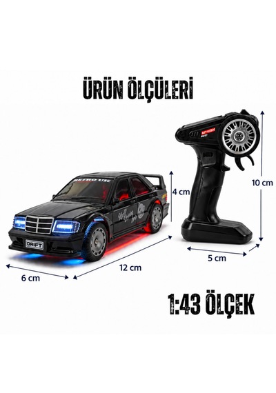 Uzaktan Kumandalı Mini Drift Bmw Evo30 Model Araba Dahili Şarjlı Işıklı 4x4 Taşıma Kumandalı Hız Hassasiyetli Ve Kademeli ,kuka Ve Drift Tekerleri Hediye 1:43 Ölçek Siyah