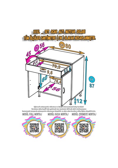 Modilayn Birce Xxxl Set Ocak Altı Dolap: 80x87x56 Cm, 2 Kapaklı, 1 Gözlü, Tüp Bölmeli Beyaz Modilayn Birce Xxxl Set Ocak Altı Dolap: 80x87x56 Cm, 2 Kapaklı, 1 Gözlü, Tüp Bölmeli Beyaz