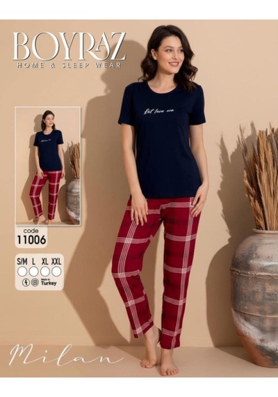 Boyraz Slim Fit Dar Kesim Kadın Milan Bisiklet Yaka Kısa Kol Pijama Takımı 11006l - 1 Adet Lacivert Boyraz Slim Fit Dar Kesim Kadın Milan Bisiklet Yaka Kısa Kol Pijama Takımı 11006l - 1 Adet Lacivert