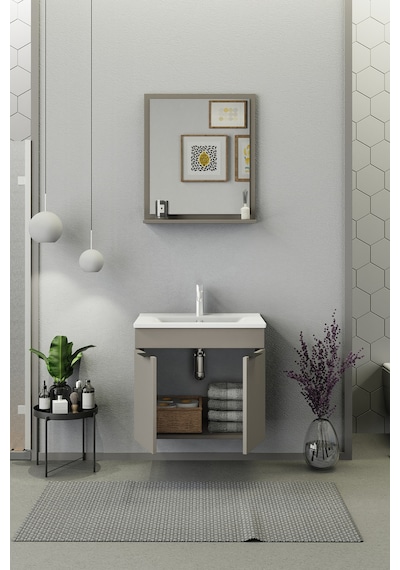 Biani Fix Arya 65 Cm Banyo Dolabı,Seramik Lavabolu, Aynalı,Lavabo Dahil,Mdf,Latte Biani Fix Arya 65 Cm Banyo Dolabı,Seramik Lavabolu, Aynalı,Lavabo Dahil,Mdf,Latte