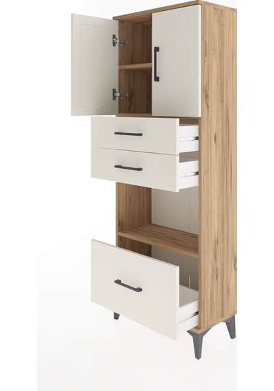 Arges Dolap 3 Raflı 3 Çekmeceli 2 Kapaklı 60x30x163 Çam-aytaşı Atlas Çam