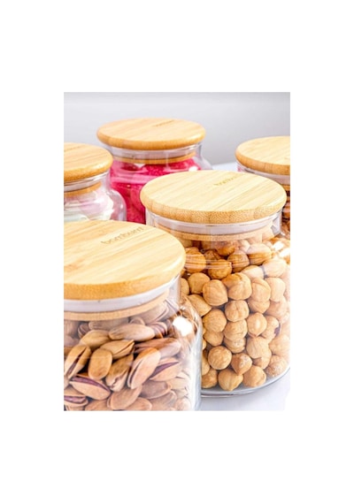 Bambum Zone 6'lı Cam Saklama Kabı Vakumlu 250ml. Bambu Kapaklı Bambu - Şeffaf