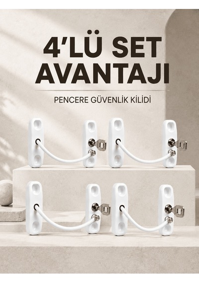 Shnstore Çocuk Güvenliği İçin Pencere Kilidi Anahtarlı 4 Lü Paket Shntknd0720