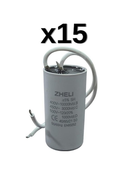 15'li Zheli 12 Μf 35x60 Mm Plastik Kablolu 450-500 Acv Daimi Devre Kondansatörü
