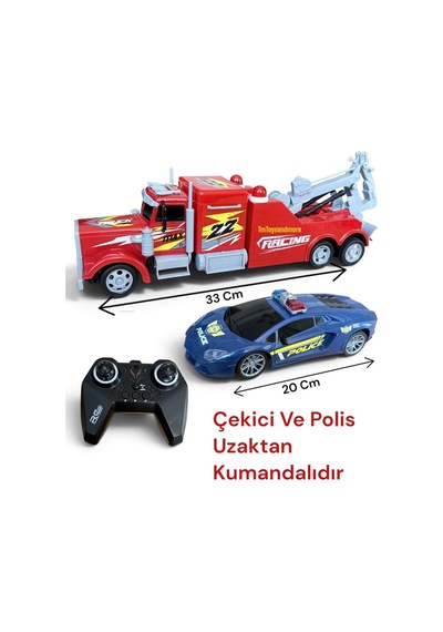 Uzaktan Kumandalı Trafik Çekicisi Ve Polis Arabası Şarjlı Siren Sesli 2.4 Ghz