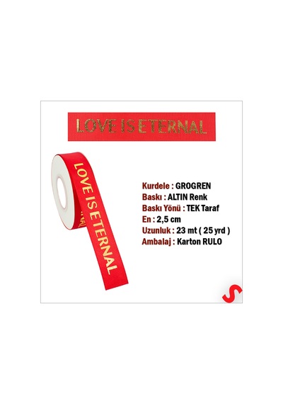 Grogren Kurdele Eternal Altın Baskılı, 2,5cm X 23mt - Kırmızı 0 - 99