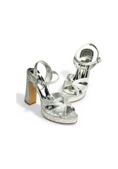 Fox Shoes Y246170214 Gümüş Sim Kalın Platform Topuklu Abiye Ayakkabı