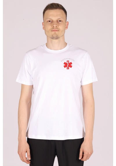 Beyaz Paramedik Bisiklet Yaka Tişört Unisex