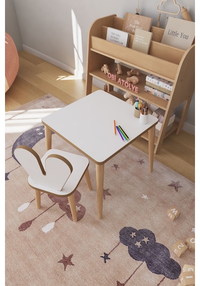 Çocuk Oyun Aktivite Masası 45x45 Cm Çocuk Çalışma Masası Masa Sandalye Seti Çok Renkli