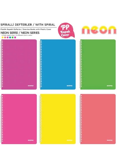 Mopak Neon Serisi A4 Spiralli Pp Kapak Defter 72 Yp Kareli