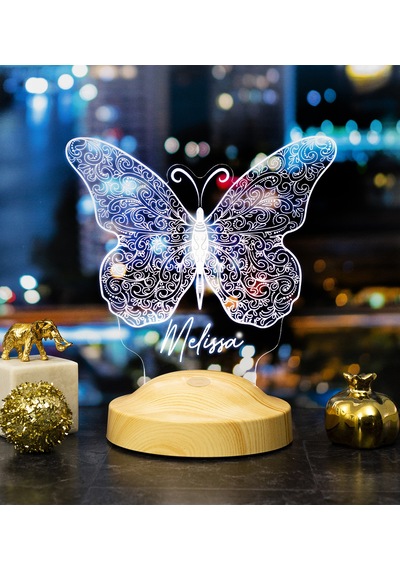  Kelebek Tasarımlı İsimli 3D Led Gece Lambası Çok Renkli
