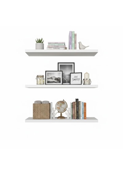 Duvar Rafı Beyaz Renk Mdf 45x15 3 Adet