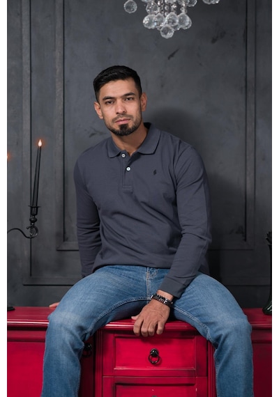 San&fa Regular Fit Polo Yaka Uzun Kol Pamuklu Baharlık Sweatshirt Antrasit San&fa Regular Fit Polo Yaka Uzun Kol Pamuklu Baharlık Sweatshirt Antrasit