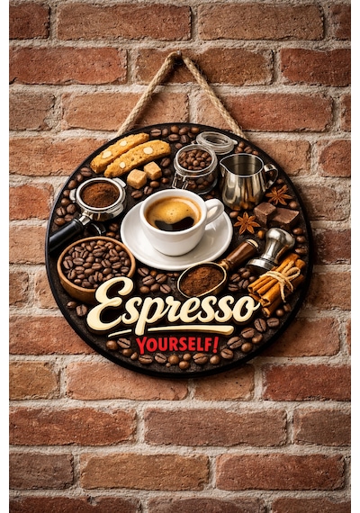Mayeka Espresso Retro Temalı Cafeler Kahveciler Baristalar İçin Ahşap Duvar Kapı Dekoratif Süs Tablo 9