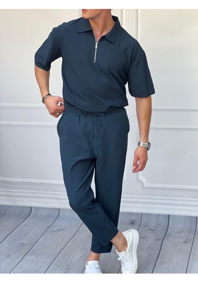 Modefendi Fermuar Detaylı Fitilli Oversize Alt Üst Takım Lacivert