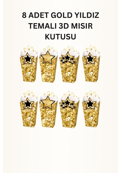 Siyah Gold Yıldız Temalı Doğum Günü Parti Seti İyi Ki Doğdun Banner, Tavan Süsü, Pasta Süsü, Gözlük Ve Mısır Kutusu Altın