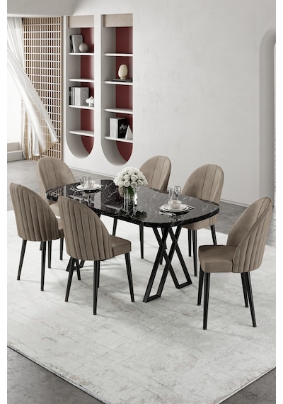 Canisa Kaye Serisi Mdf 90x168 Siyah Mermer Desen Mutfak Masası Takımı 6 Cappucino Sandalye Siyah Mermer Desen Masa, Cappucino Sandalye Canisa Kaye Serisi Mdf 90x168 Siyah Mermer Desen Mutfak Masası Takımı 6 Cappucino Sandalye Siyah Mermer Desen Masa, Cappucino Sandalye